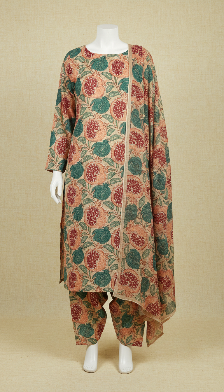 Cotton Shalwar Kameez Set with Pomegranate Motif
